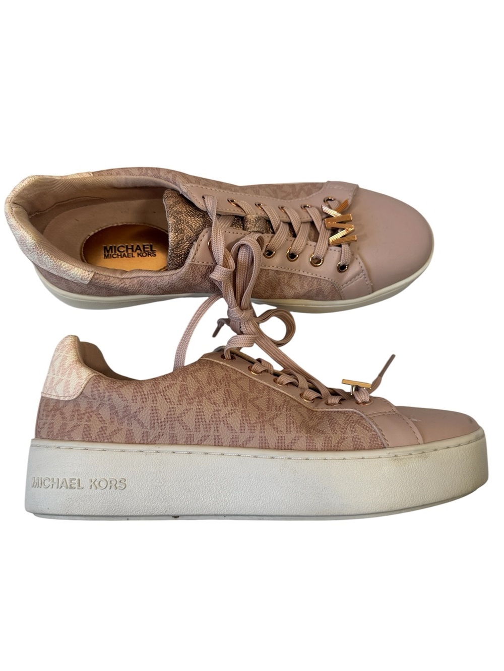 Michael Kors Rose Gold MK Print Sneakers Womens 7.5 Everyday Shoes Classic
